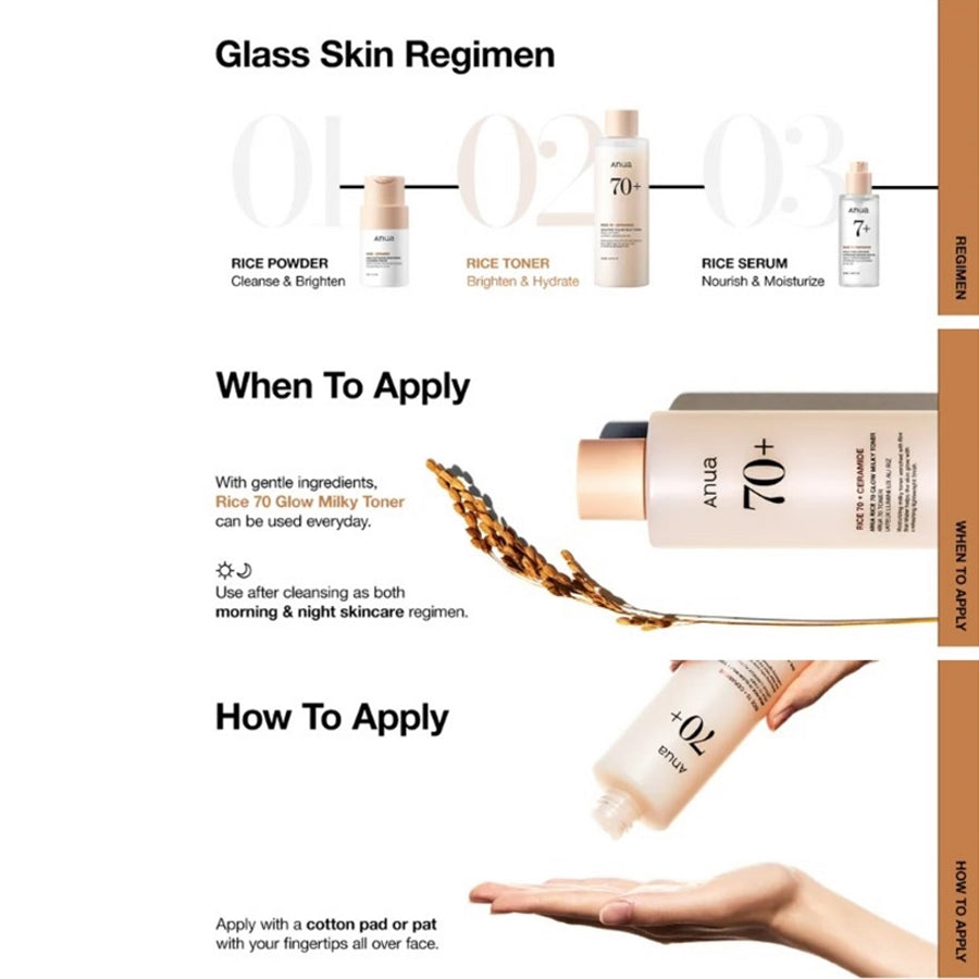 Anua 70+ Rice + Ceramides Glow Milky Toner 250ml
